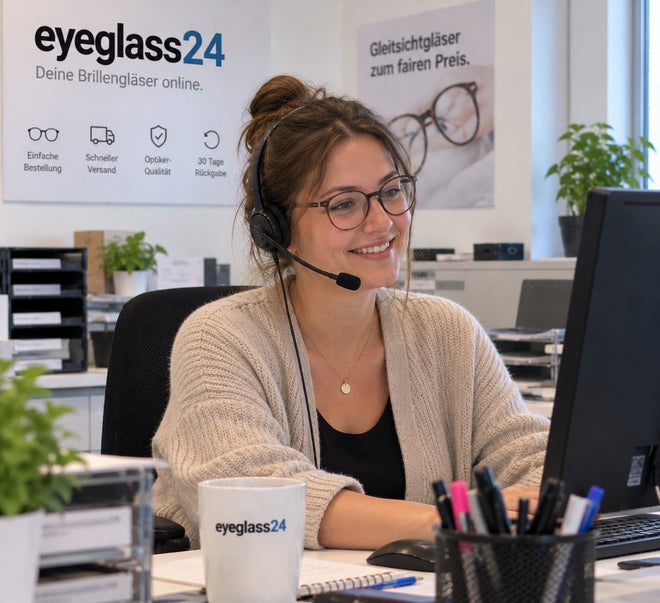 Mitarbeiterin im EYEGLASS24 Kundenservice mit Headset
